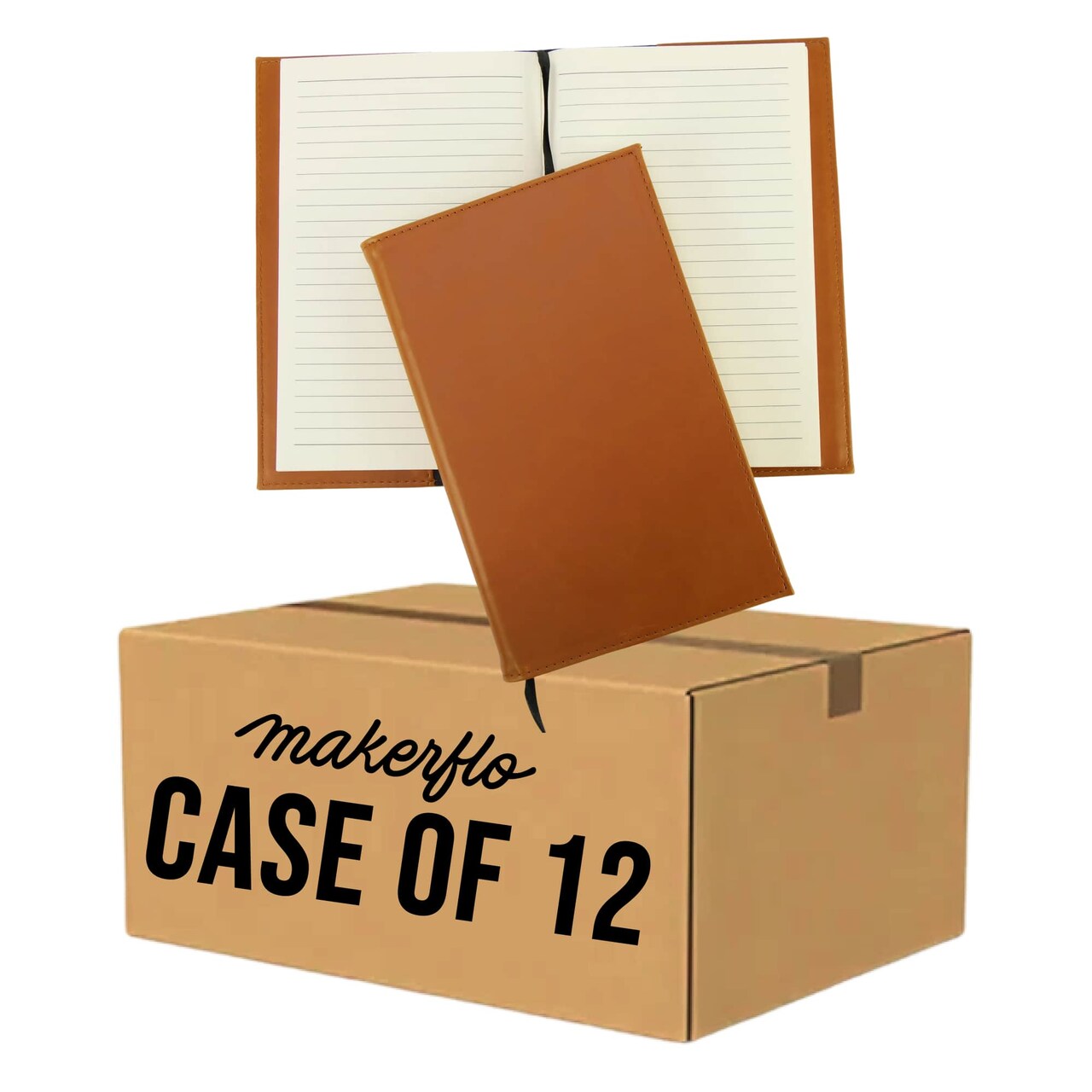 MakerFlo Laserette™ Journal Notebook – Pack of 12 Engravable and Refillable Vegan Leather Journal with Lined Pages and Gift Box, Wholesale & Bulk